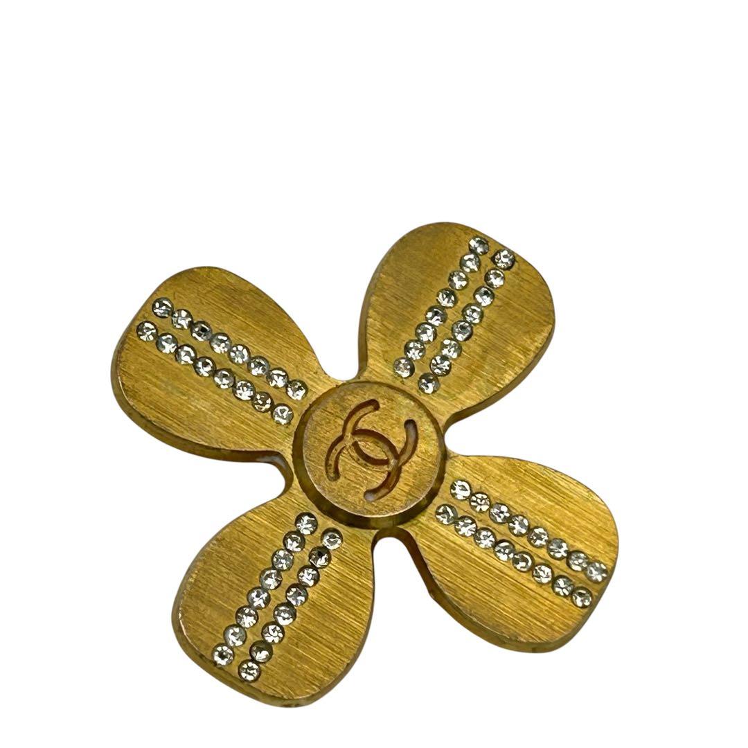 CHANEL シャネル ゴールド ココマーククローバーラインストーン ブローチ