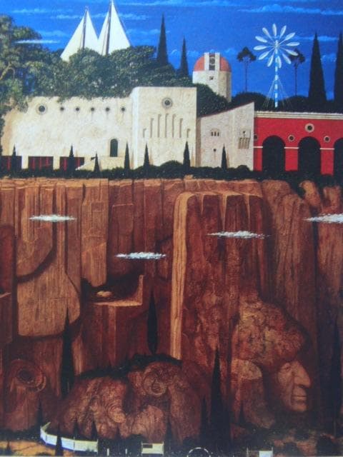 生駒康充、【月光浴　丘の上の船】、希少な画集画、新品高級額