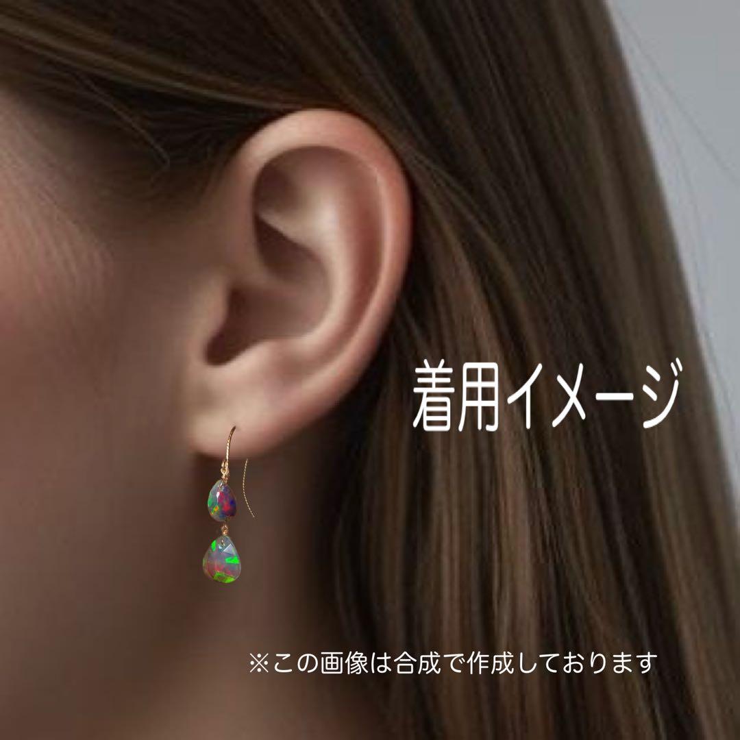 宝石質ブラックカラープレシャスオパール 2種カットK10ロングフックピアス