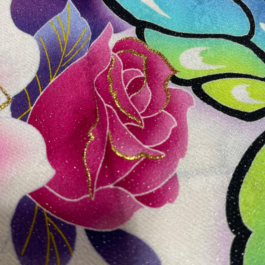 あらら様上質正絹豪華 ラメ、薔薇、蝶々 ゴージャス柄