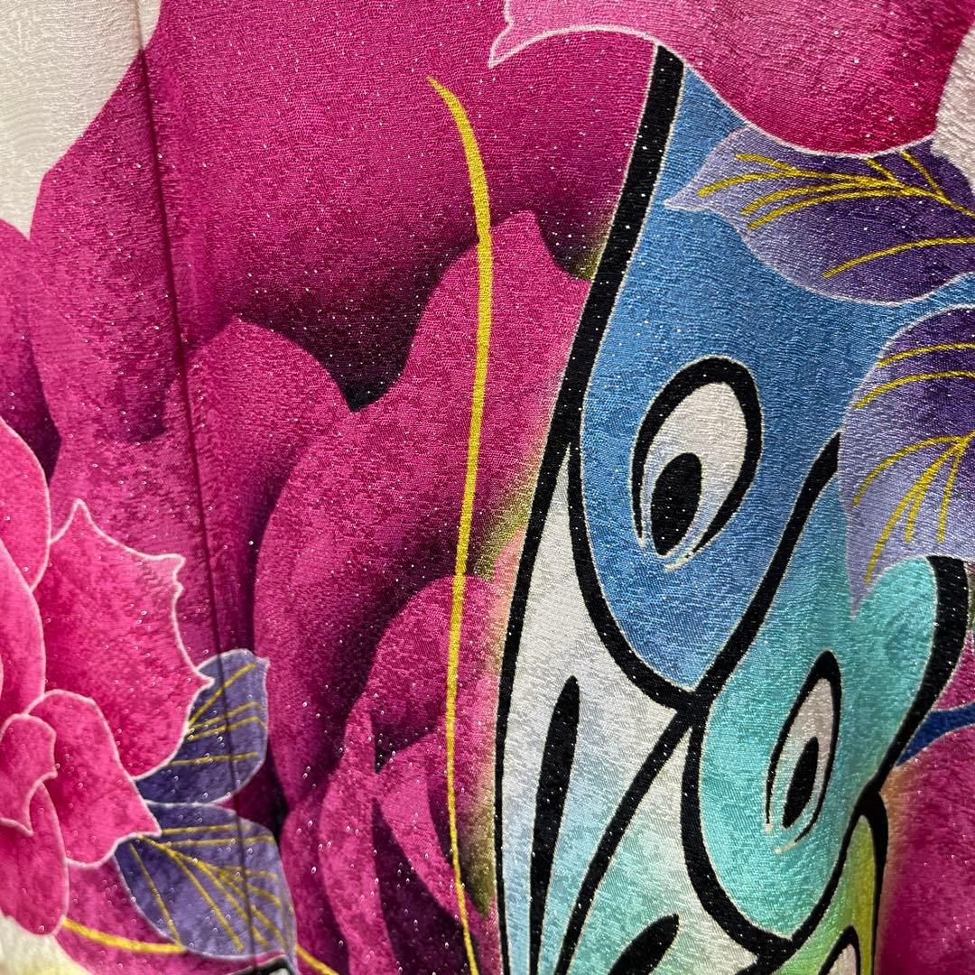 あらら様上質正絹豪華 ラメ、薔薇、蝶々 ゴージャス柄