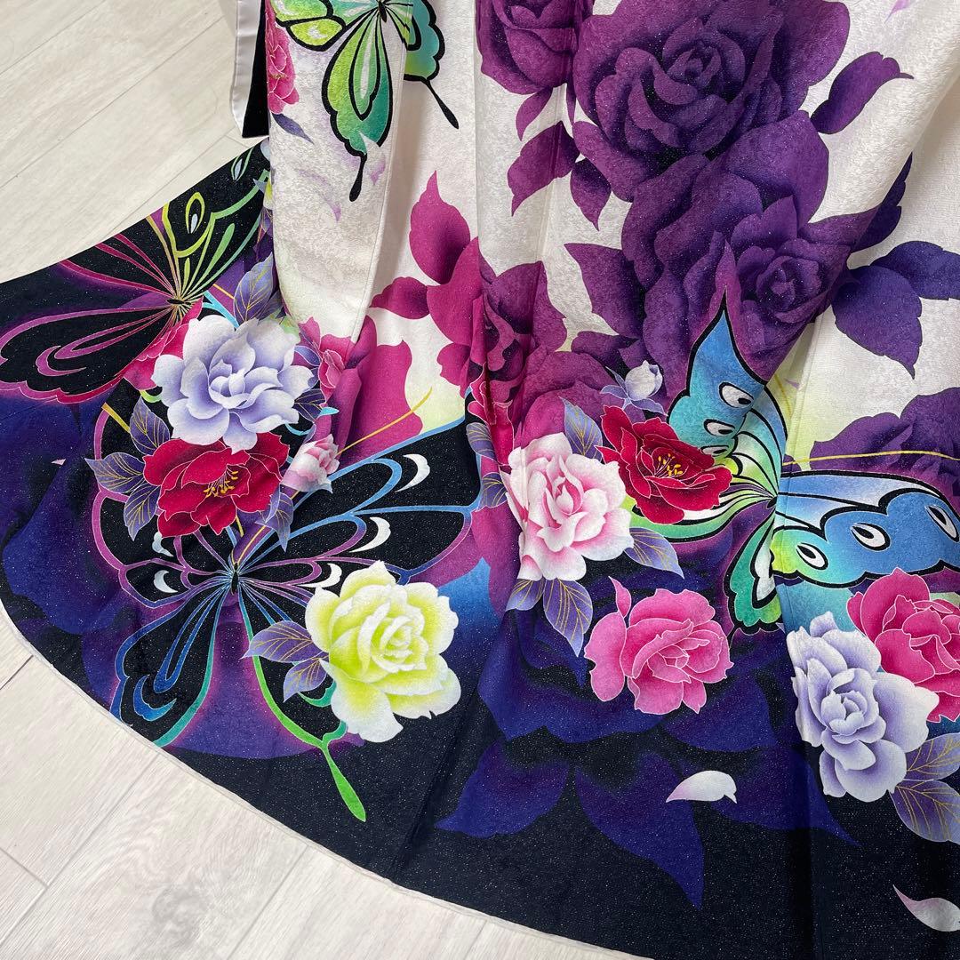あらら様上質正絹豪華 ラメ、薔薇、蝶々 ゴージャス柄