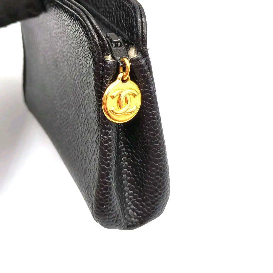 CHANEL　シャネル　ブラックレザー ミニポーチ ケース　コスメポーチ