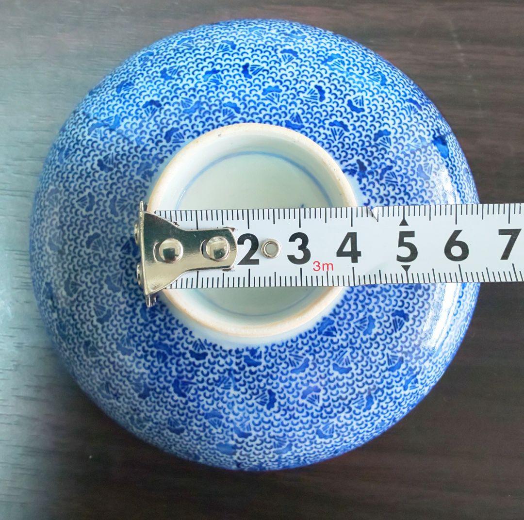 伊万里焼 明治時代 染付 微塵唐草 松竹梅 蓋付茶碗 ５客セット