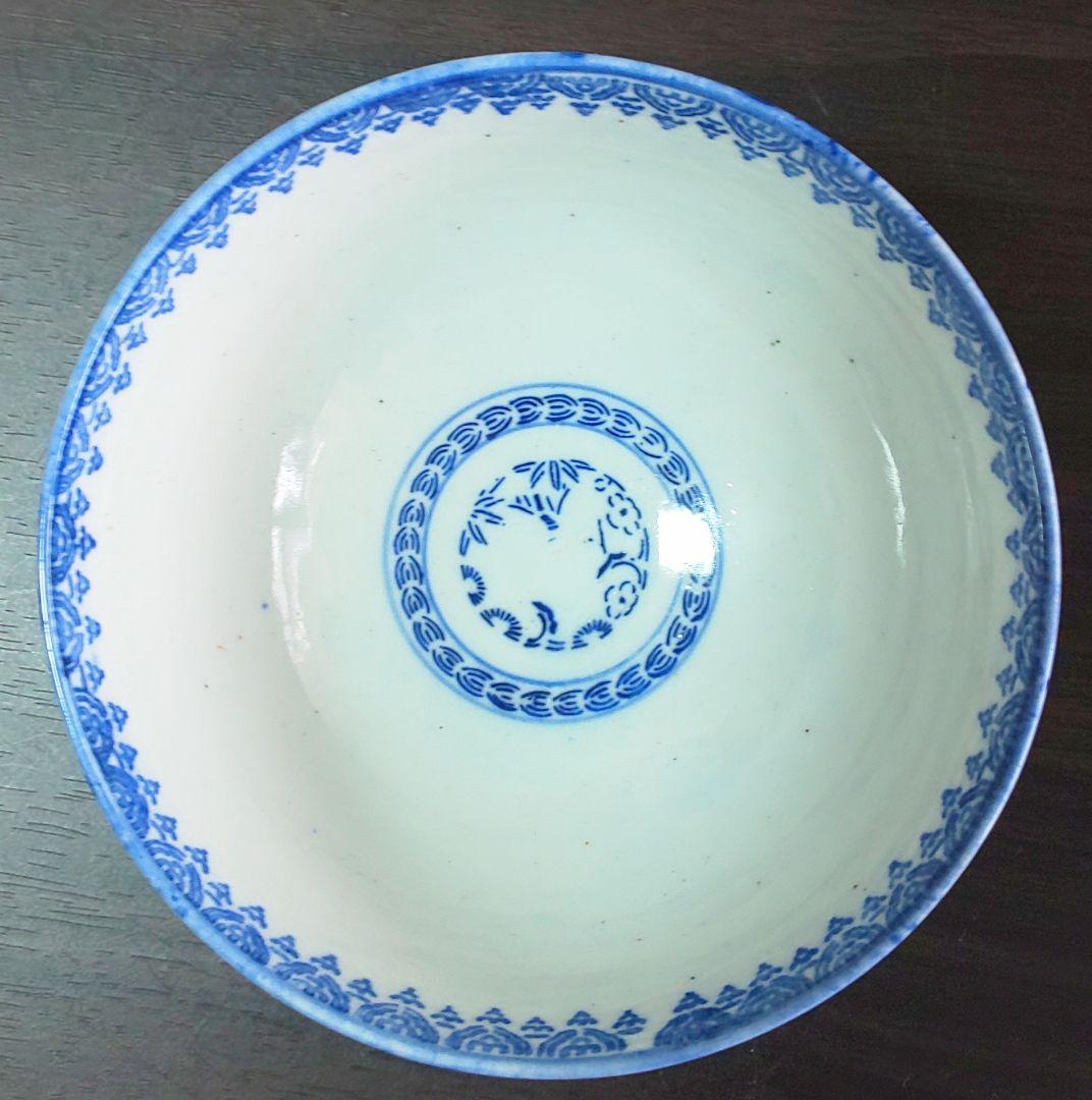 伊万里焼 明治時代 染付 微塵唐草 松竹梅 蓋付茶碗 ５客セット