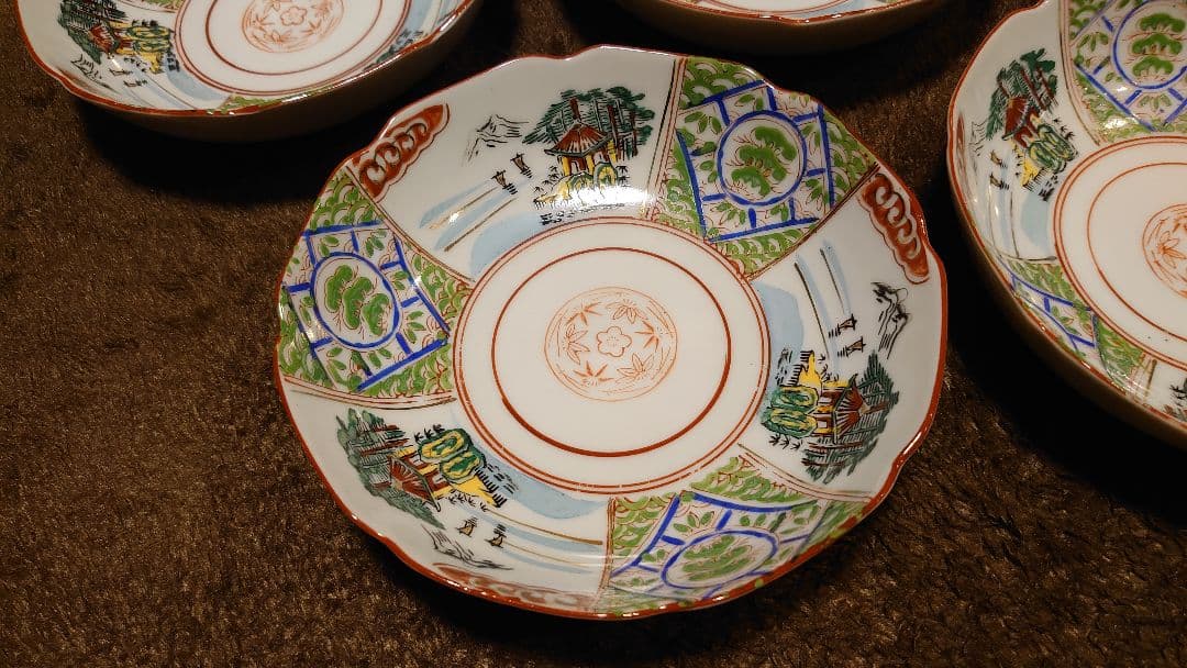 古伊万里　伊万里　なます皿　菓子皿　色絵　山水　５客