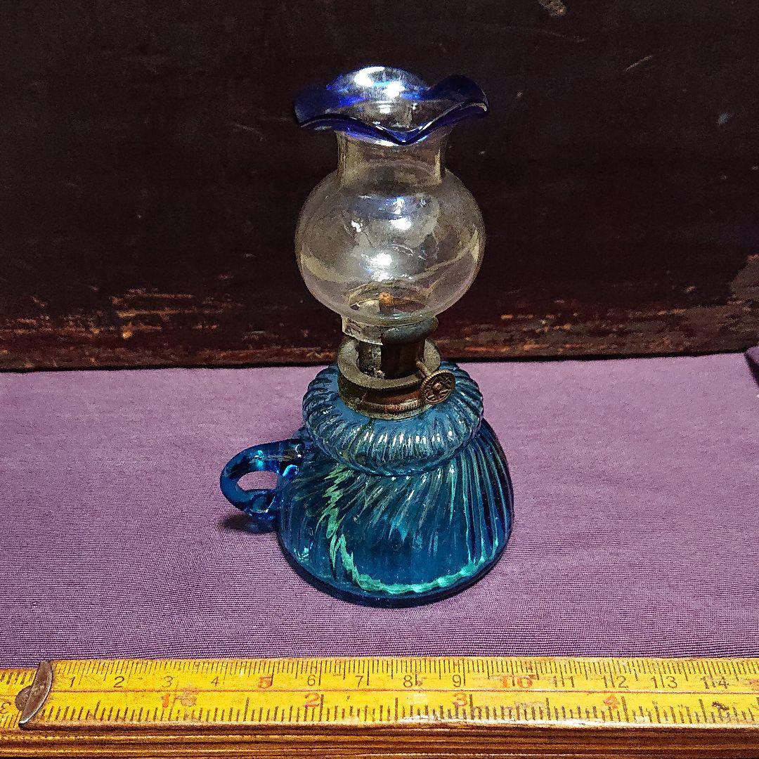 豆ランプ ねじれ青ガラス   明治時代頃
