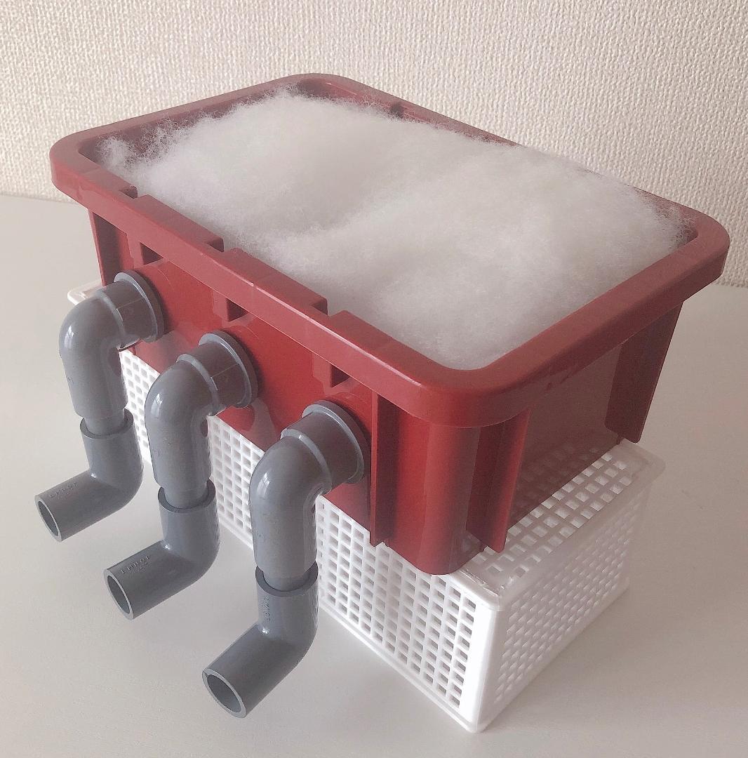 ワインレッドの オシャレな ３段濾過槽 タワータイプ 　浮遊物キャッチャー付き