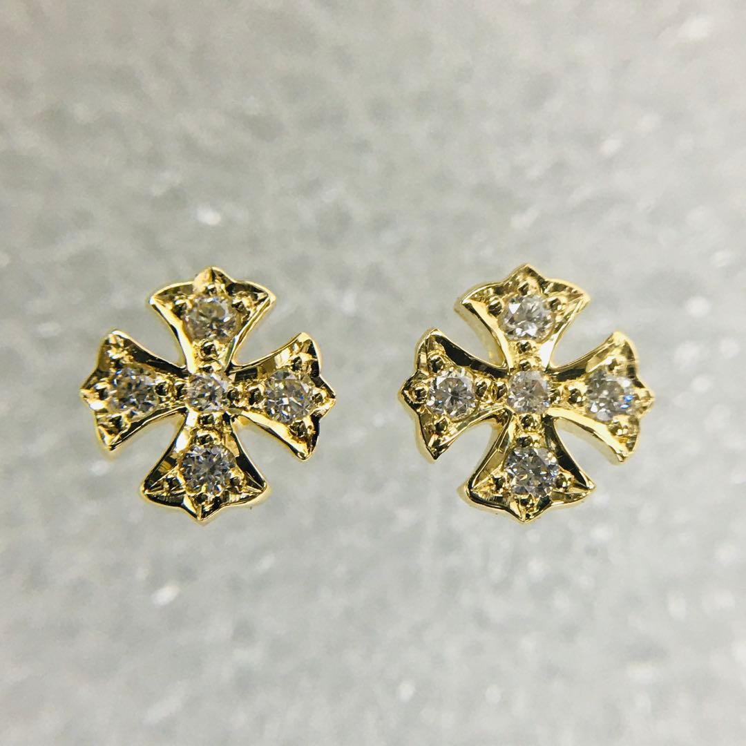 K18YG ダイヤクロス スタッドピアス イエローゴールド 18金