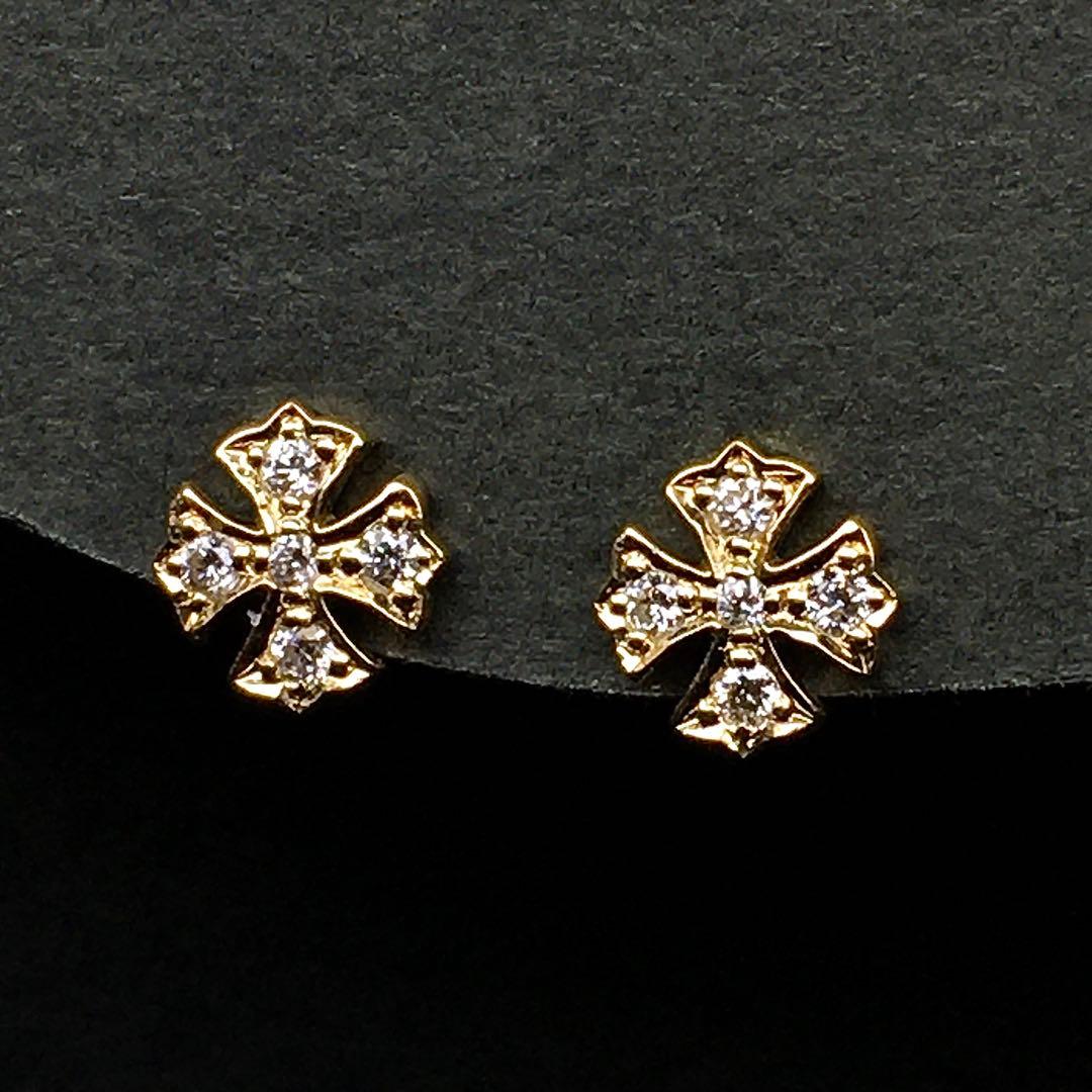 K18YG ダイヤクロス スタッドピアス イエローゴールド 18金