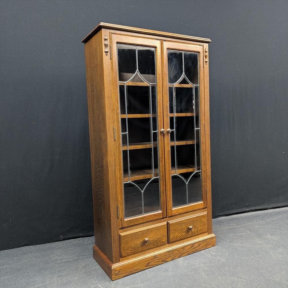 美品　三越家具　ブルージュ　キャビネット　飾り棚　本棚　食器棚　ステンドグラス