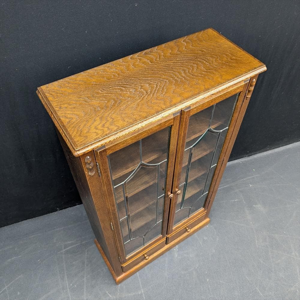 美品　三越家具　ブルージュ　キャビネット　飾り棚　本棚　食器棚　ステンドグラス