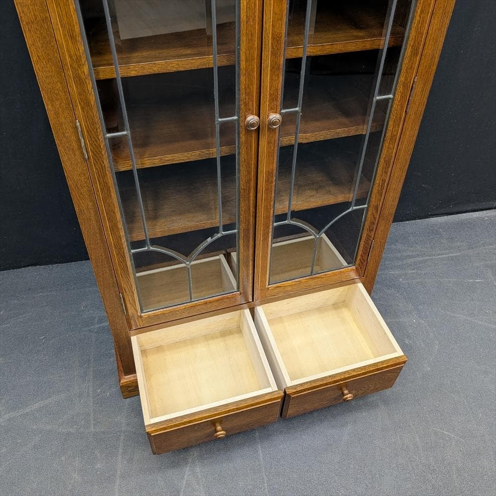 美品　三越家具　ブルージュ　キャビネット　飾り棚　本棚　食器棚　ステンドグラス