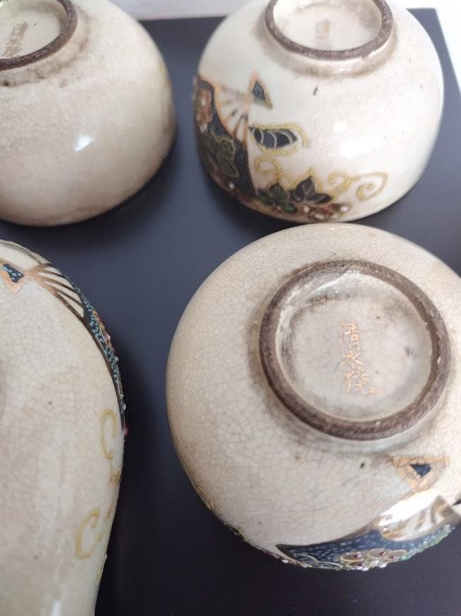 年代物　古清水　清水焼　湯呑　湯冷まし　急須茶器3点セット　陶器製　焼物