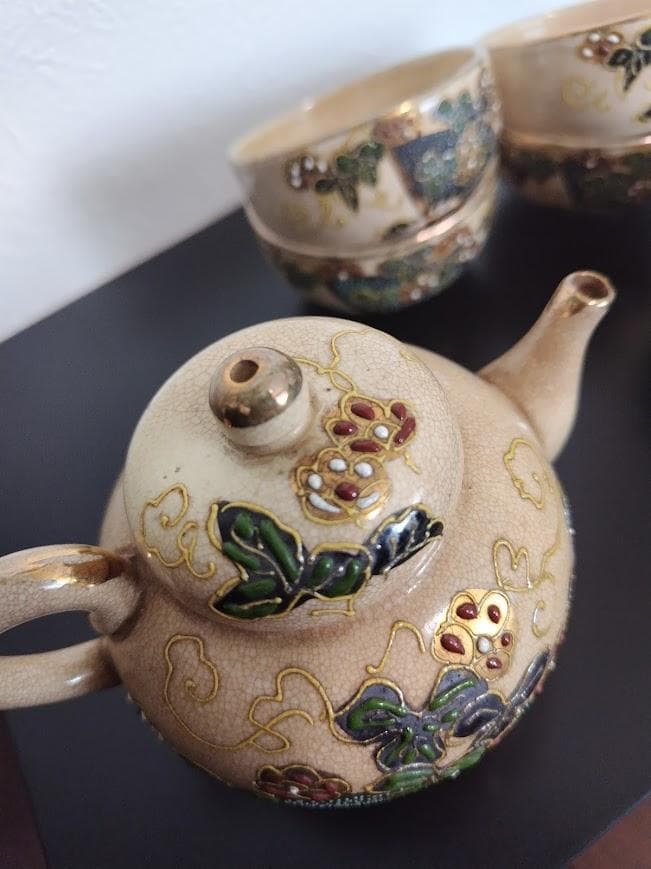 年代物　古清水　清水焼　湯呑　湯冷まし　急須茶器3点セット　陶器製　焼物