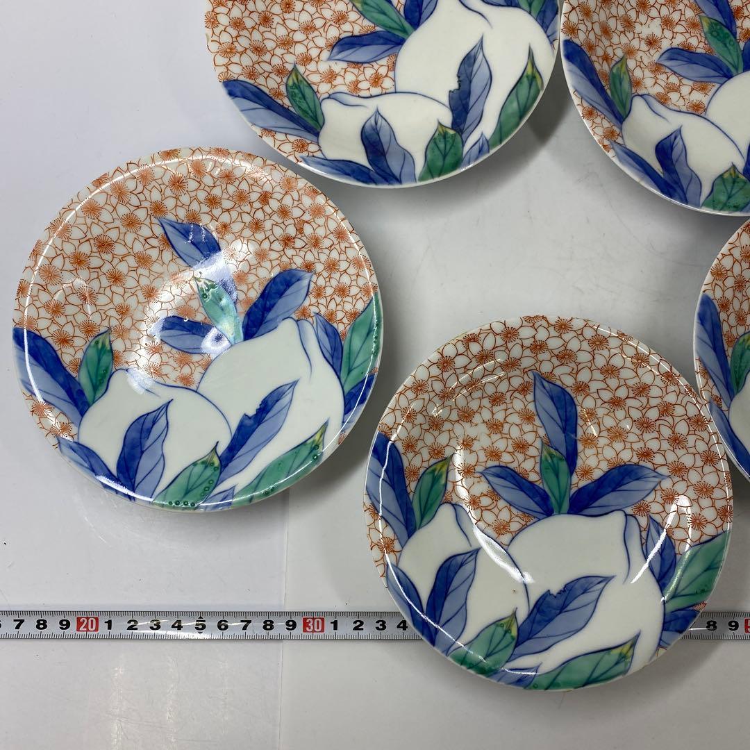 時代　色鍋島　中皿5枚　直径15.5㎝　木箱付　東さ7-0323①