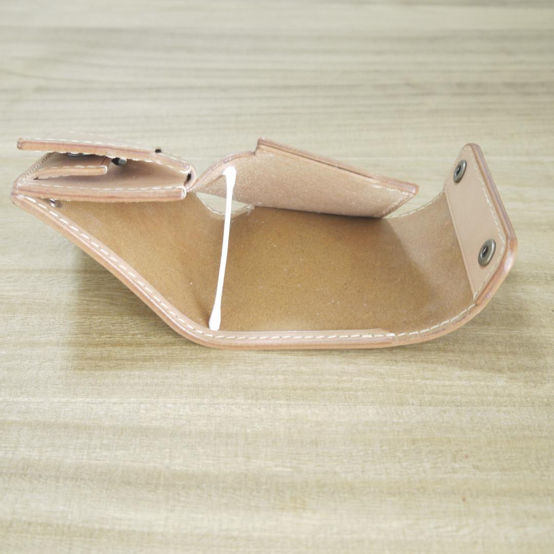 ヌメ革　栃木レザー　サドルレザー　コンパクトウォレット　三つ折　キャメル/生成り