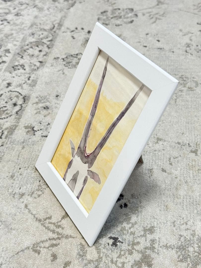 水彩画 動物の頭部 白フレーム　儲靚雯作　一点もの