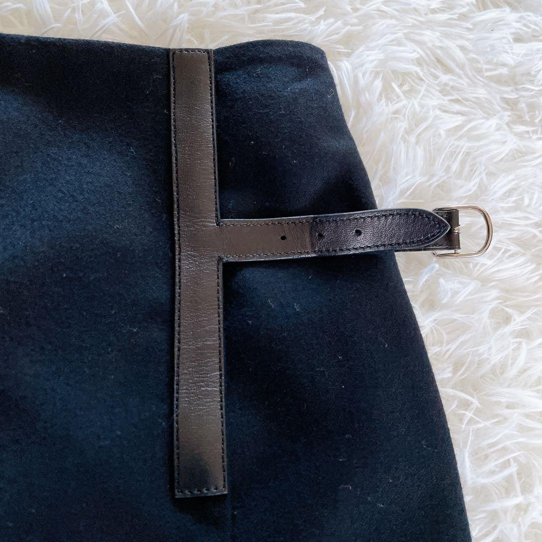 希少✨【エルメス】レザーベルト ラップスカート 巻きスカート ブラック ロゴ刻印