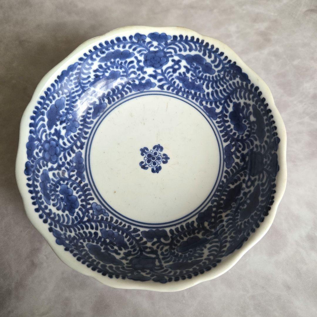 無傷　完品　古伊万里　染付　花唐草　深皿　江戸時代　金直し　金継ぎ　骨董　蛸唐草