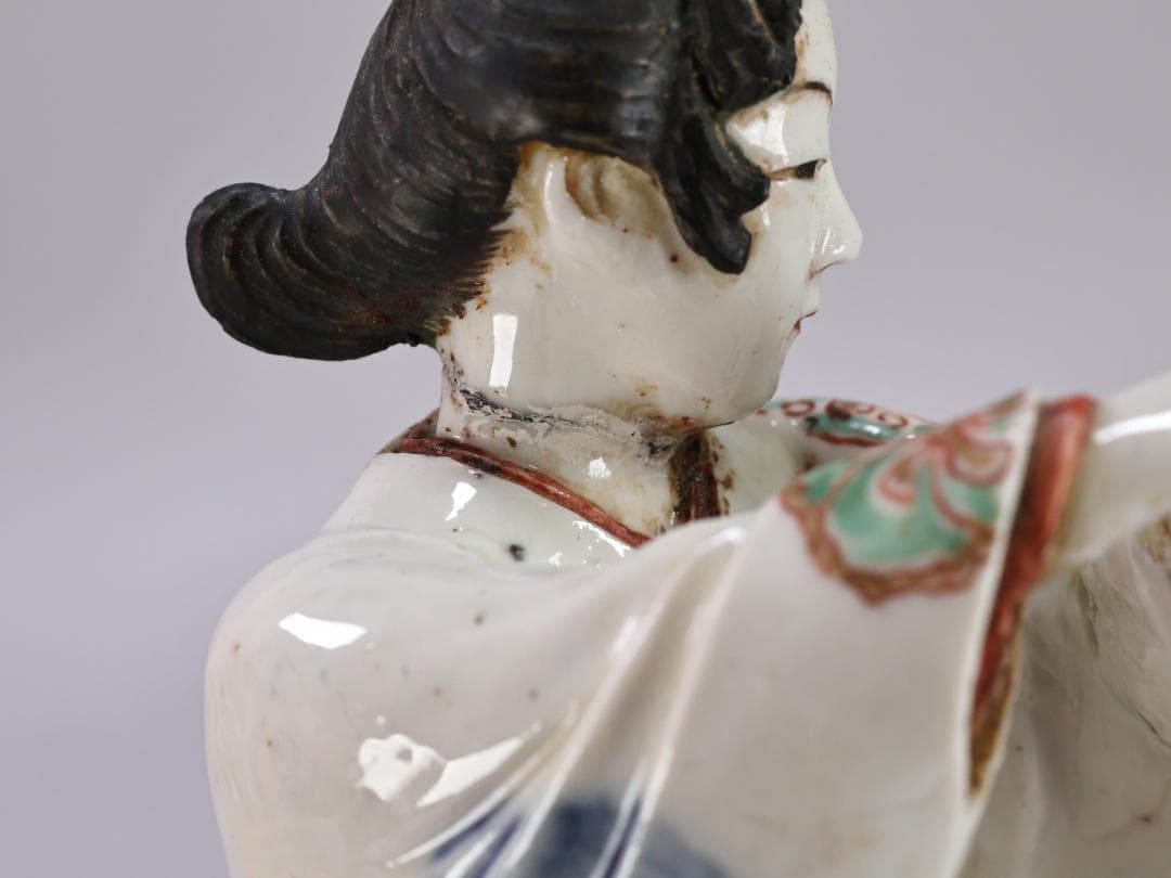 珍品　陶製　人形　「 大石由雄妓遊 」　在銘　置物　大石内蔵助　BK154