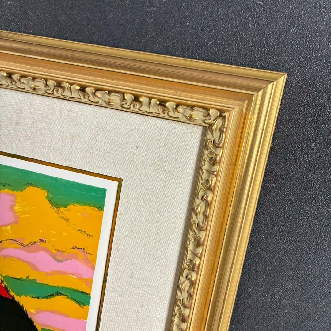 【タンちゃん】美品 田崎廣助「朱不二」リトグラフ 印章有 豪華額装 赤富士