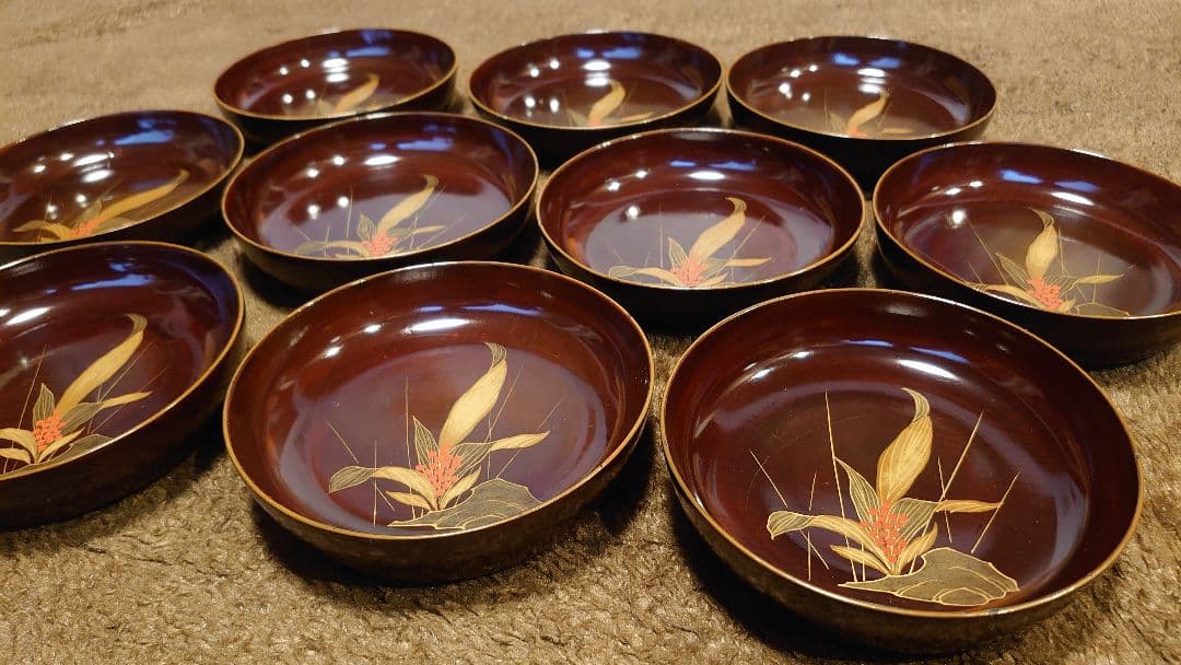 輪島塗　漆器　金蒔絵　蒔絵　豆皿　菓子皿　１０客