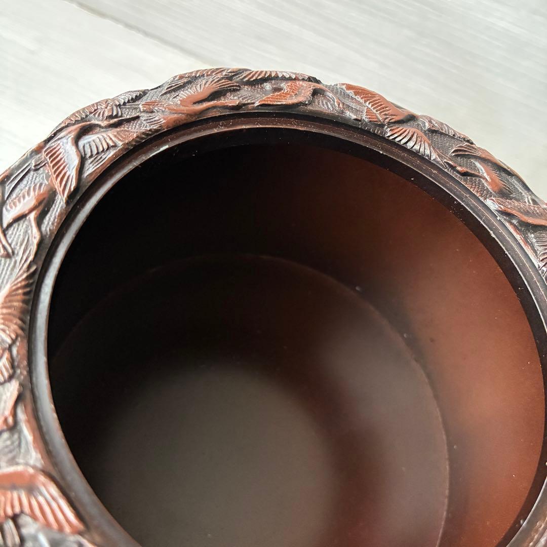 香炉　高岡銅器 彫金　佐野宏采　華鶴　亀　透かし蓋　茶道具　香道具