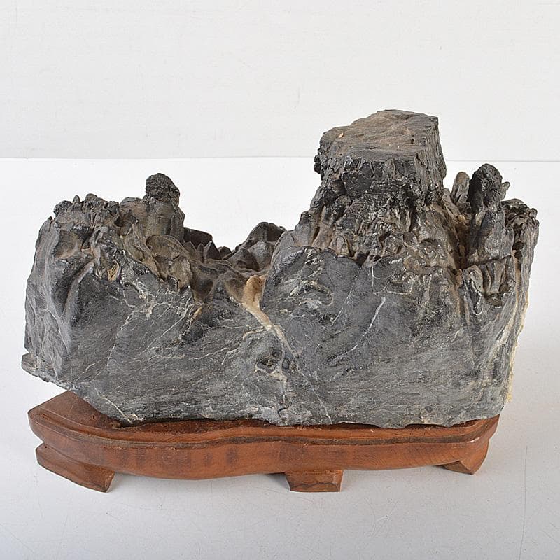 天然石　鑑賞石　太湖石　霊壁石　置物　重さ約5.4kg　唐木台付　CR7169F