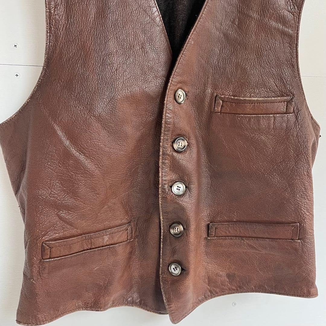 60s 70s ユーロ レザーベスト ヴィンテージレザー ヨーロッパ 古着 茶