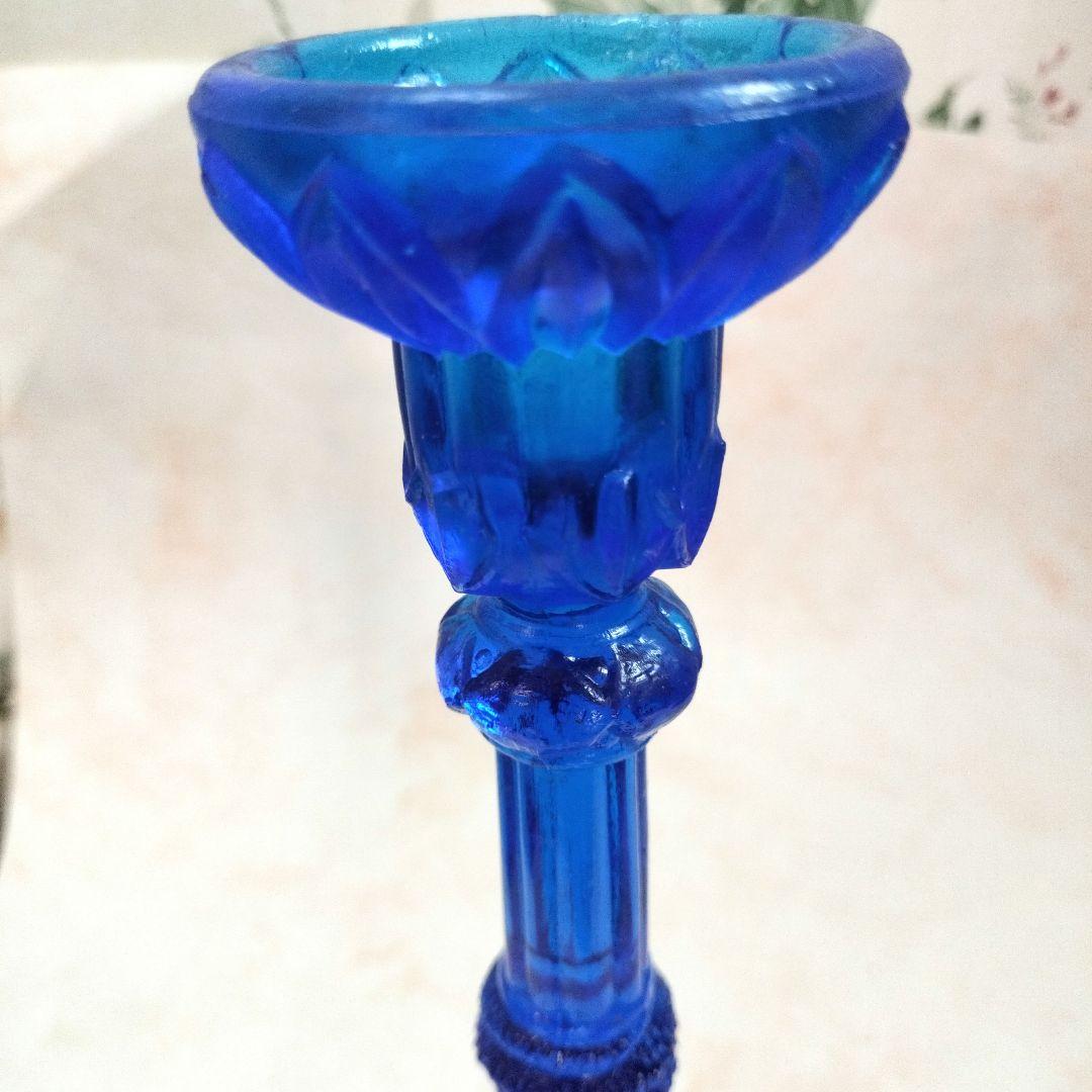キャンドルスタンド　青いガラスのキャンドルホルダー　コバルトブルー　アンティーク