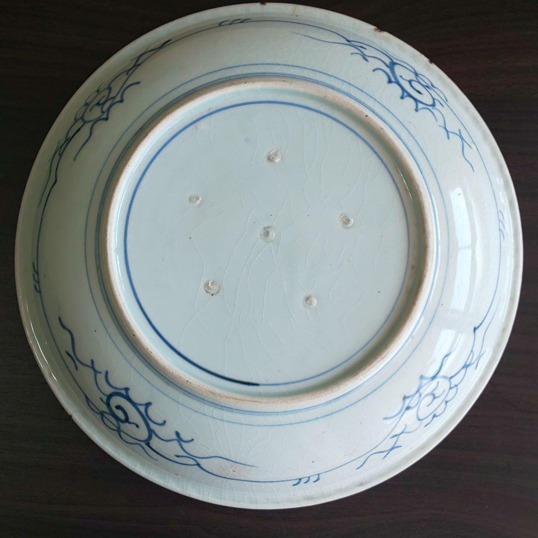 古伊万里 白磁大皿 江戸時代中期 白磁青い山水画大皿