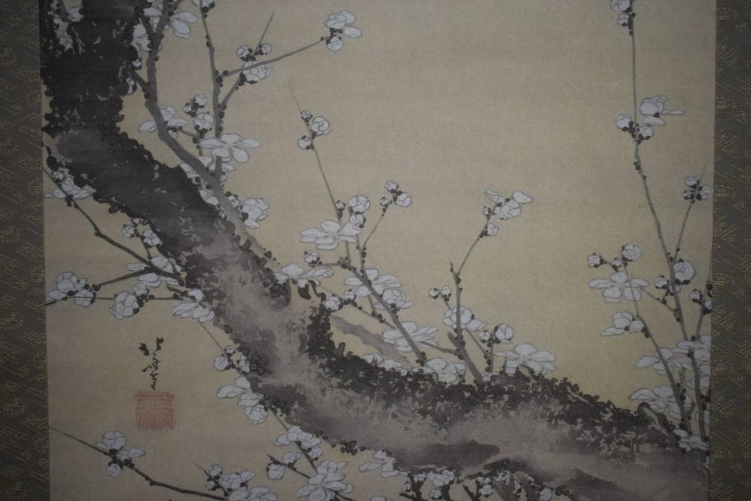 複製/葛飾北斎/白梅図/工芸/桐共箱付/布袋屋掛軸HF-595