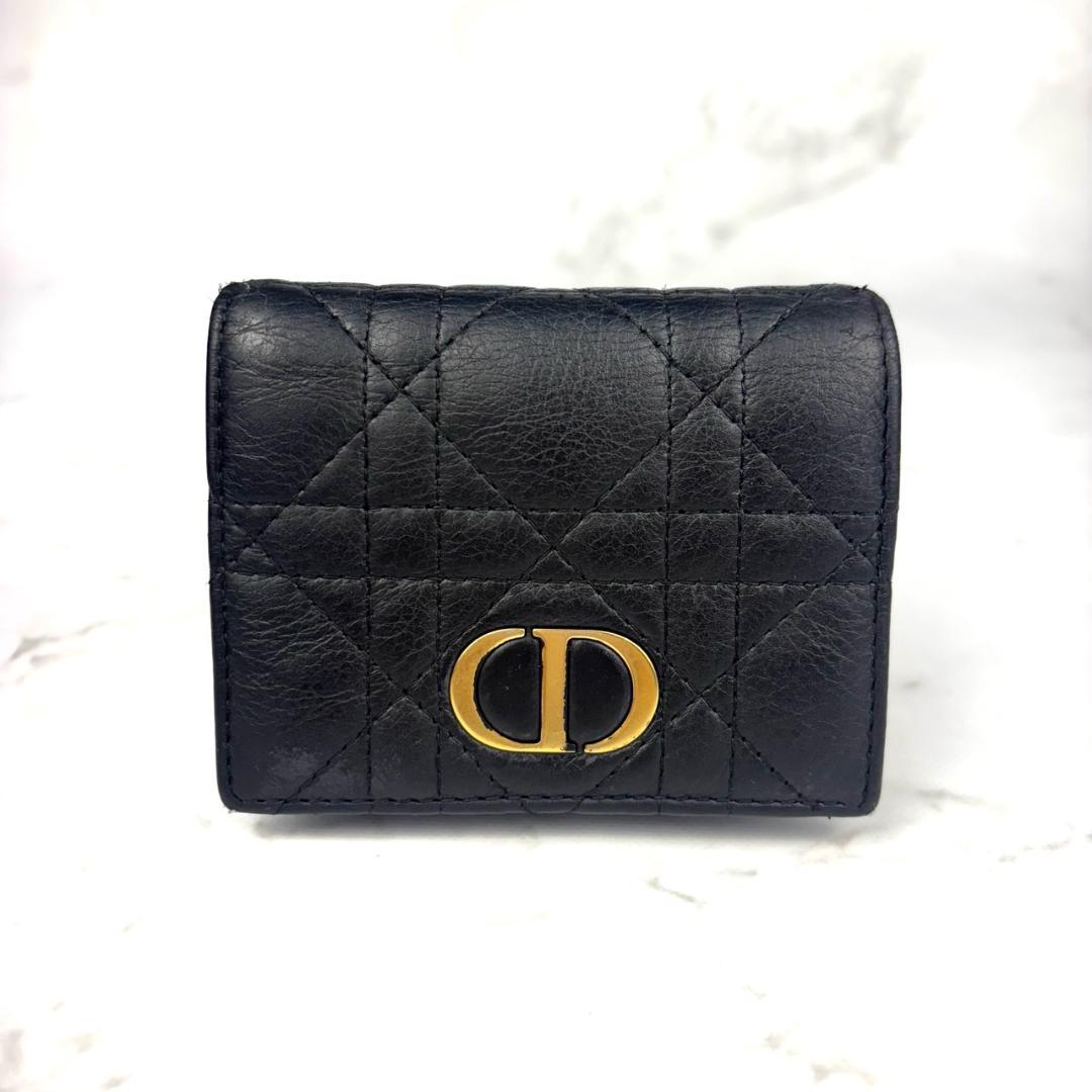 【極極美品】Dior⭐ディオール【カロ カナージュ】三つ折り財布⭐コンパクト 黒