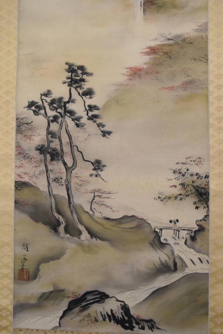 【真作】龍匡/深谿紅葉図/深山紅葉図/帰樵図/掛軸/名家伝来/AA-584