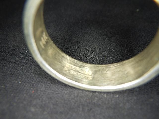 18.5号 波 インレイリング 14K ゴールド 925 インディアンジュエリー