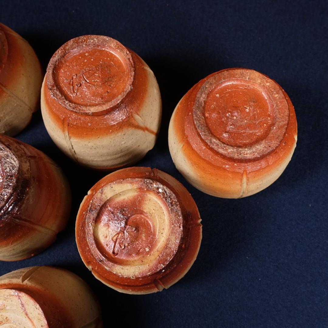 備前焼 緋襷 輪花 向付 6客 在銘 作家物