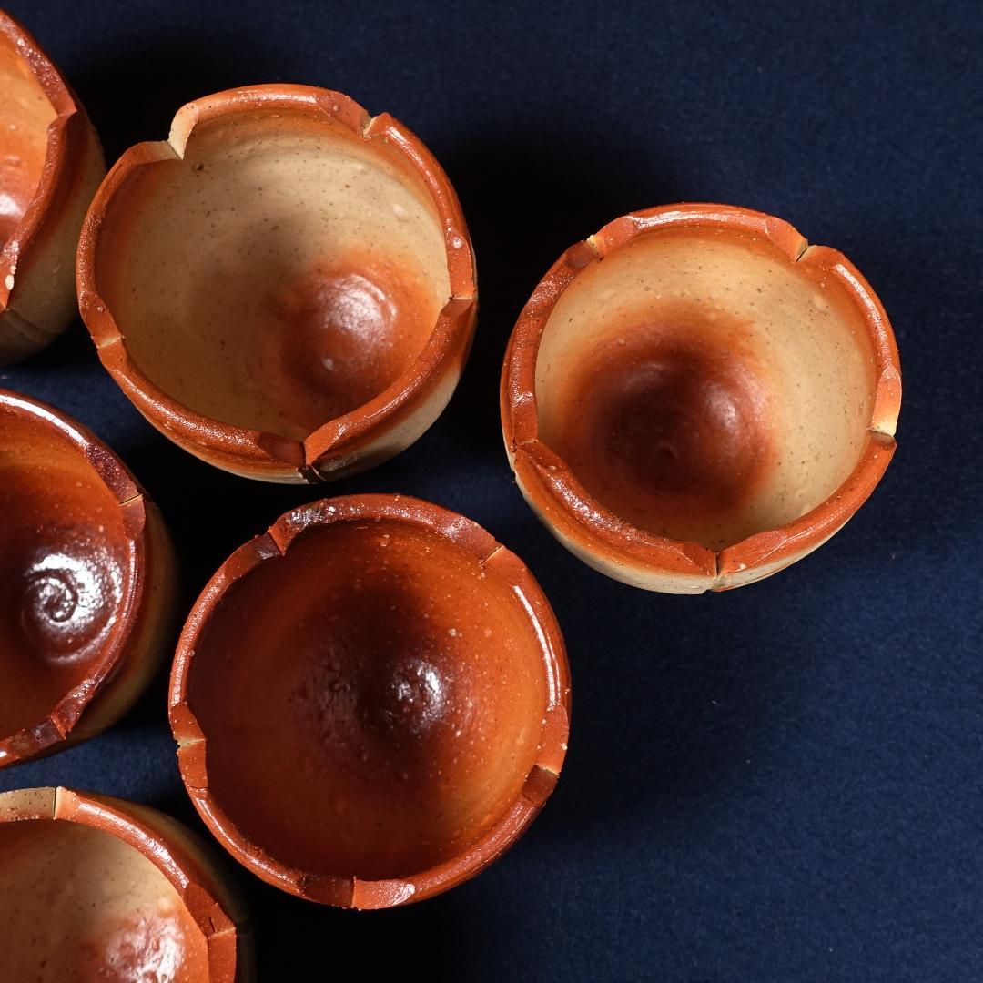 備前焼 緋襷 輪花 向付 6客 在銘 作家物