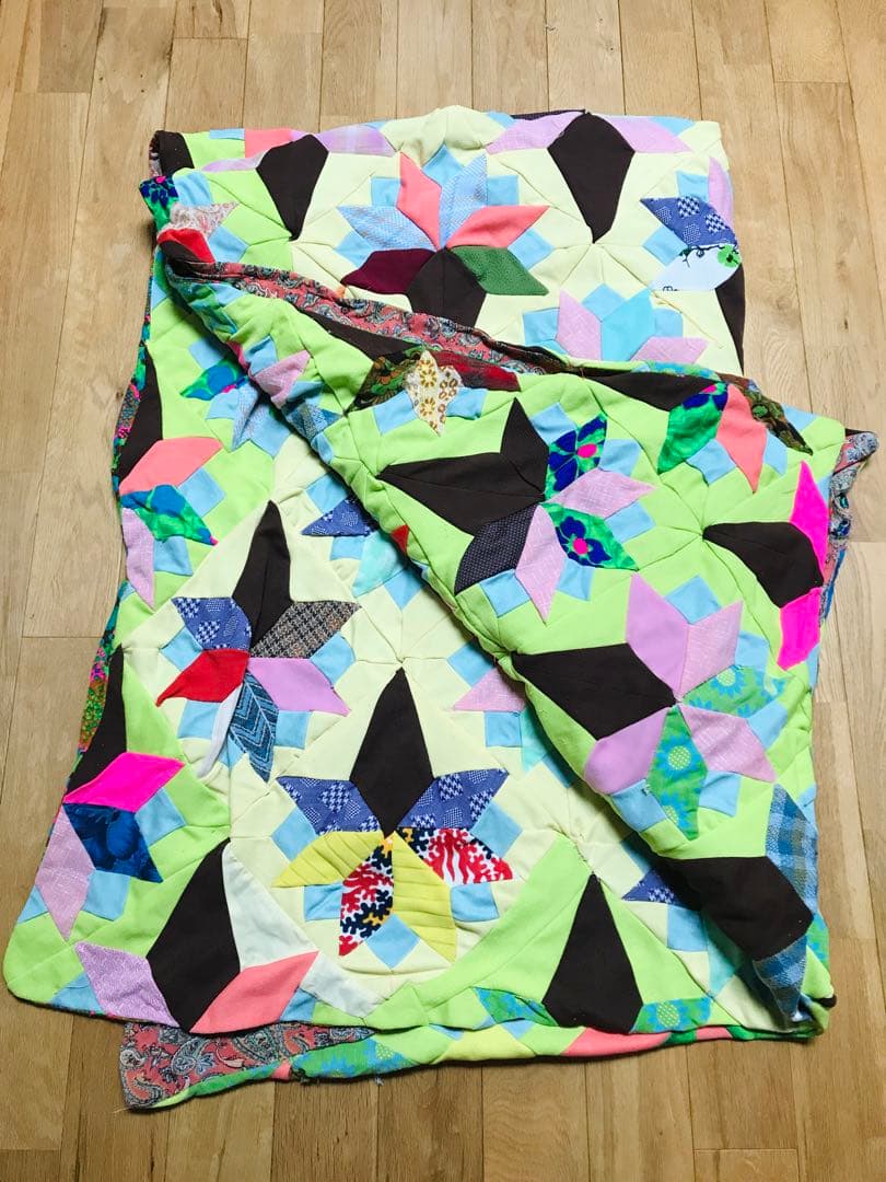 ★ヴィンテージ★ パッチワーク　ベッドカバー　サイケ　ヒッピー　レア！