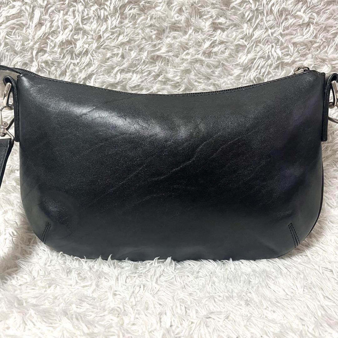 HIROFU ヒロフ ショルダーバッグ オールレザー ブラック 黒 型押しロゴ