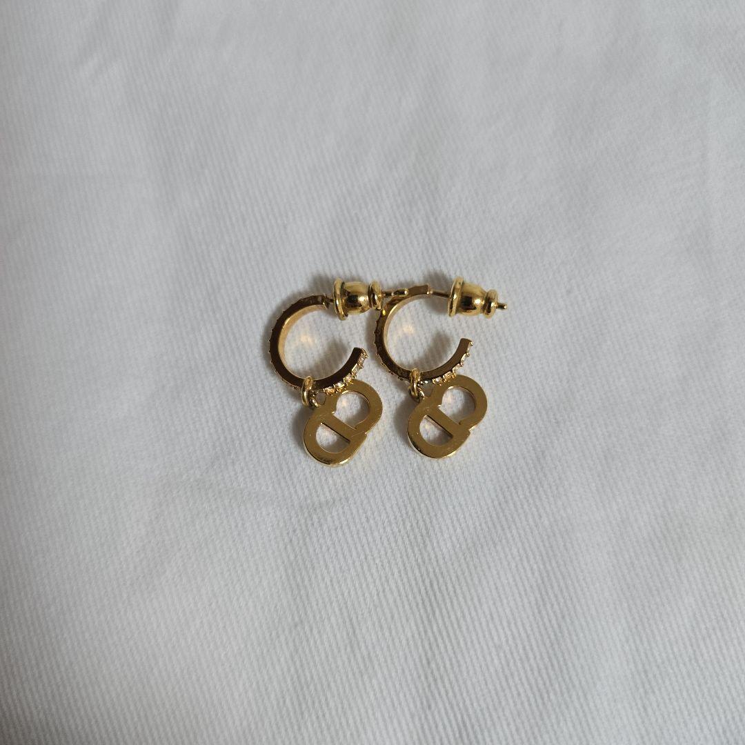 ChristianDior　ゴールド フープピアス クリスタル装飾