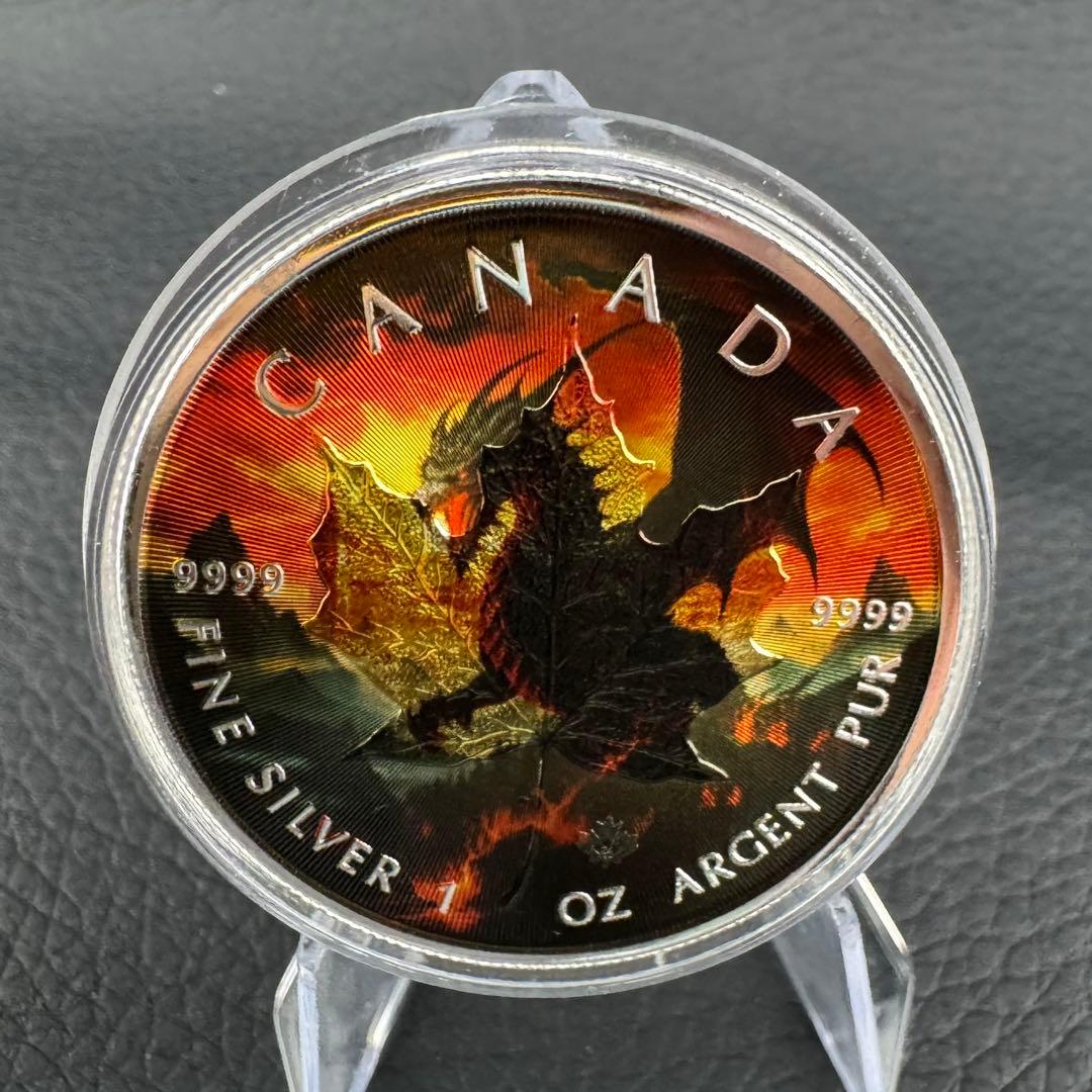 世界100枚限定！ メイプルリーフ 銀貨 カラー ブラックドラゴン 1オンス