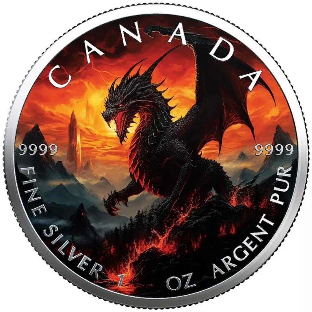世界100枚限定！ メイプルリーフ 銀貨 カラー ブラックドラゴン 1オンス