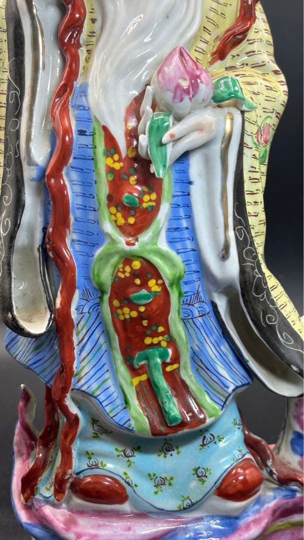 001 中国美術 中国古玩 色絵陶人形 高さ34cm 置物 オブジェ 古董品