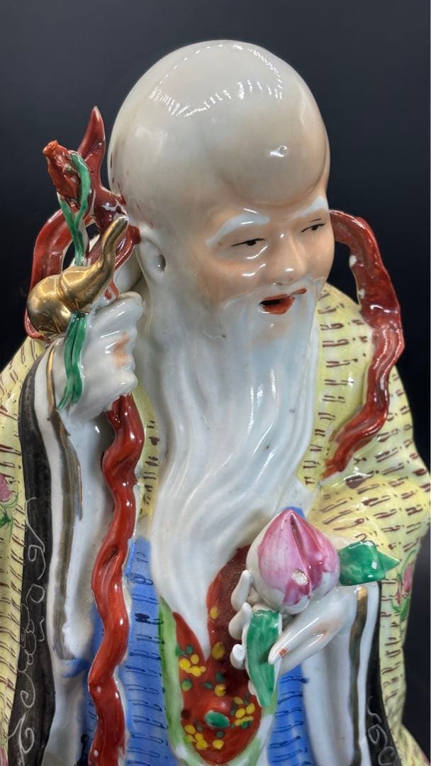 001 中国美術 中国古玩 色絵陶人形 高さ34cm 置物 オブジェ 古董品