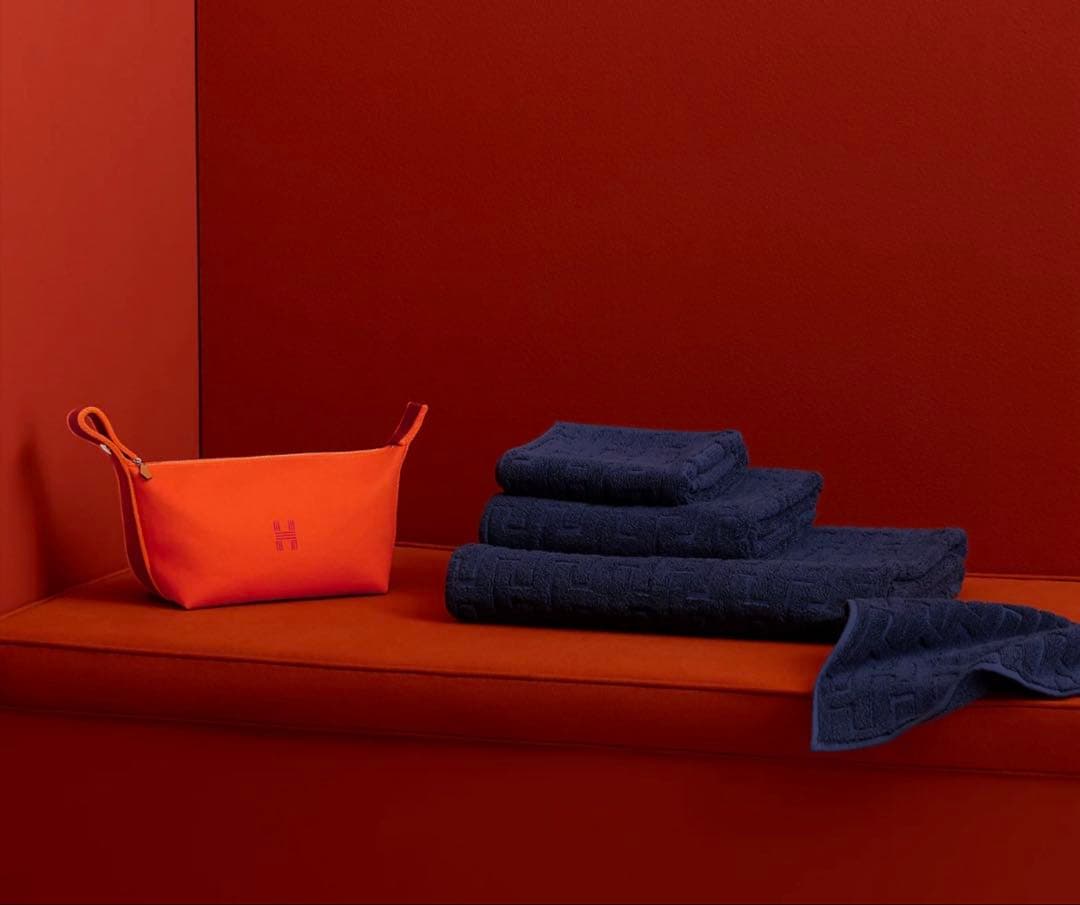 HERMES ネイビー 幾何学模様 タオル