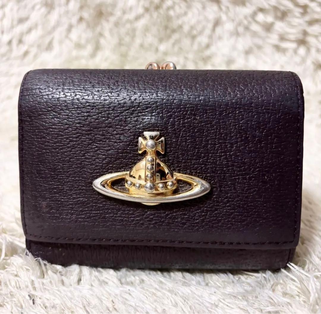 【美品】ヴィヴィアンウエストウッド 財布 3つ折財布　オーブ ブラウン レザー