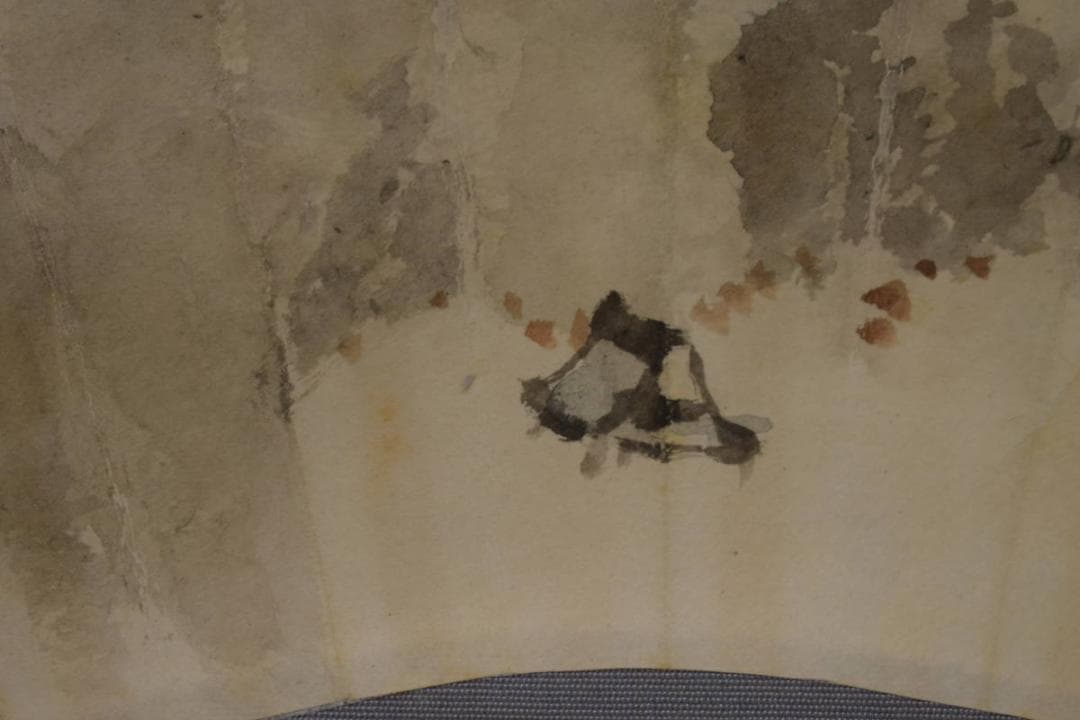 真作/藤井松山/山水図/扇面/桐共箱付/布袋屋掛軸HI-839