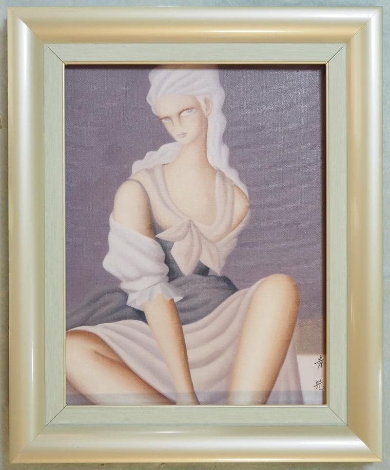 【値下げ】人物・美人画　油絵　東郷青児　F6号　郷愁　額付き　手描き　肉筆