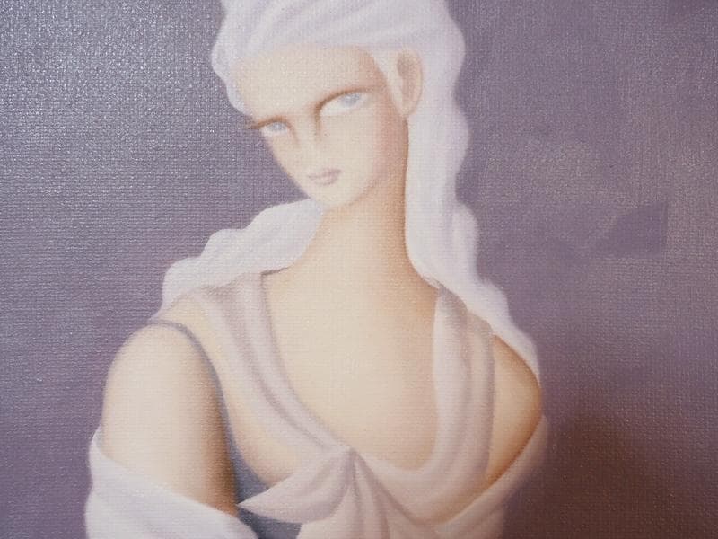 【値下げ】人物・美人画　油絵　東郷青児　F6号　郷愁　額付き　手描き　肉筆